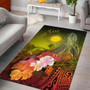 Marshall Islands Custom Personalised Area Rug - Humpback Whale with Tropical Flowers (Yellow) Polynesian 1