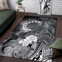 Cook Islands Custom Personalised Area Rug - Humpback Whale with Tropical Flowers (White) Polynesian 1