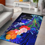 Fiji Custom Personalised Area Rug - Humpback Whale with Tropical Flowers (Blue) Polynesian 1