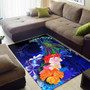 Cook Islands Area Rug - Humpback Whale with Tropical Flowers (Blue) Polynesian 3