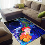 Cook Islands Custom Personalised Area Rug - Humpback Whale with Tropical Flowers (Blue) Polynesian 3