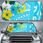 Pohnpei Auto Sun Shades - Polynesian Pattern Aquamarine Stone Color