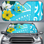 Chuuk Auto Sun Shades - Polynesian Pattern Aquamarine Stone Color