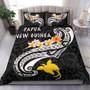 Papua New Guinea Bedding Set - PNG Seal Polynesian Patterns Plumeria (Black) 1