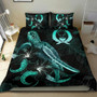 Pohnpei Polynesian Bedding Set - Turtle With Blooming Hibiscus Turquoise 2