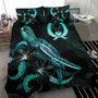 Pohnpei Polynesian Bedding Set - Turtle With Blooming Hibiscus Turquoise 3