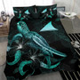 Tokelau Polynesian Bedding Set - Turtle With Blooming Hibiscus Turquoise 3