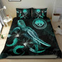 Federated States Of Micronesia Polynesian Bedding Set - Turtle With Blooming Hibiscus Turquoise 2