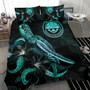 Federated States Of Micronesia Polynesian Bedding Set - Turtle With Blooming Hibiscus Turquoise 3