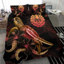 Tahiti Polynesian Bedding Set - Turtle With Blooming Hibiscus Gold 3