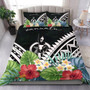 Vanuatu Bedding Set - Vanuatu Coat Of Arms & Polynesian Tropical Flowers White 1