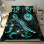 Tahiti Polynesian Bedding Set - Turtle With Blooming Hibiscus Turquoise 2