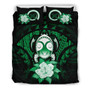 Vanuatu Duvet Cover Set -Turtle Tiki Face & Green Hibiscus 2