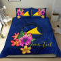 Polynesian Custom Personalised Bedding Set - Tokelau Duvet Cover Set Floral With Seal Blue 2