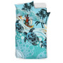 Polynesian Duvet Cover Set - Vanuatu Bedding Set Blue Turtle Hibiscus No 2