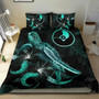 Yap Polynesian Bedding Set - Turtle With Blooming Hibiscus Turquoise 2