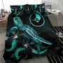Yap Polynesian Bedding Set - Turtle With Blooming Hibiscus Turquoise 3