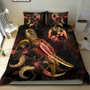 Tonga Polynesian Bedding Set - Turtle With Blooming Hibiscus Gold 2
