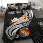 Tonga Custom Personalised Bedding Set - Tonga Seal Polynesian Patterns Plumeria (Black) 1