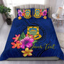 Polynesian Custom Personalised Bedding Set - Tuvalu Duvet Cover Set Floral With Seal Blue 1