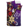 Kosrae Polynesian Bedding Set - Tribal Flower With Special Turtles Purple Color 2