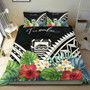 Tuvalu Bedding Set - Tuvalu Coat Of Arms & Polynesian Tropical Flowers White 2