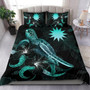 Nauru Polynesian Bedding Set - Turtle With Blooming Hibiscus Turquoise 1