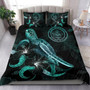 Palau Polynesian Bedding Set - Turtle With Blooming Hibiscus Turquoise 1