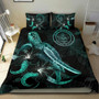 Palau Polynesian Bedding Set - Turtle With Blooming Hibiscus Turquoise 2