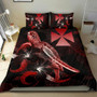 Wallis And Futuna Polynesian Bedding Set - Turtle With Blooming Hibiscus Red 2
