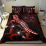Fiji Polynesian Bedding Set - Turtle With Blooming Hibiscus Red 2