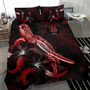 Niue Polynesian Bedding Set - Turtle With Blooming Hibiscus Red 3