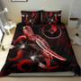 Yap Polynesian Bedding Set - Turtle With Blooming Hibiscus Red 2