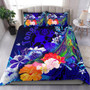 Tonga Bedding Set - Humpback Whale With Tropical Flowers (Blue) 1