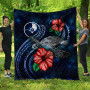 Yap Polynesian Premium Quilt - Blue Turtle Hibiscus 1