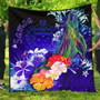 Samoa Premium Quilt - Humpback Whale with Tropical Flowers (Blue) 1