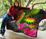 Nauru Polynesian Premium Quilt -  Hibiscus and Banana Leaves 8