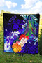 Tonga Premium Quilt - Humpback Whale with Tropical Flowers (Blue) 4