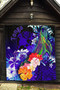Tonga Premium Quilt - Humpback Whale with Tropical Flowers (Blue) 5