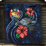 Tonga Polynesian Premium Quilt - Blue Turtle Hibiscus 5