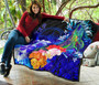 Yap Premium Quilt - Humpback Whale with Tropical Flowers (Blue) 7