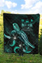 Fiji Polynesian Premium Quilt - Turtle With Blooming Hibiscus Turquoise 5
