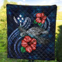 Kosrae Polynesian Premium Quilt - Blue Turtle Hibiscus 4