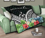 Vanuatu Premium Quilt - Vanuatu Coat of Arms & Polynesian Tropical Flowers White 10