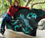 Tonga Polynesian Premium Quilt - Turtle With Blooming Hibiscus Turquoise 8