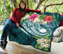 Nauru Polynesian Premium Quilt - Summer Plumeria (Turquoise) 8