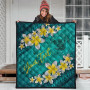 Niue Polynesian Custom Personalised Quilt - Plumeria With Blue Ocean 4