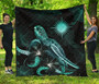 Marshall Islands Polynesian Premium Quilt - Turtle With Blooming Hibiscus Turquoise 2