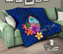 Guam Polynesian Custom Personalised Premium Quilt - Floral With Seal Blue 10