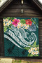 Kosrae Polynesian Premium Quilt - Summer Plumeria (Turquoise) 5